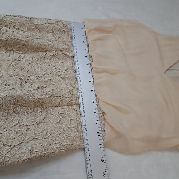 Aidan Mattox Long Formal Chiffon Lace Evening Dress Beige Size 2 - Picture 11 of 13